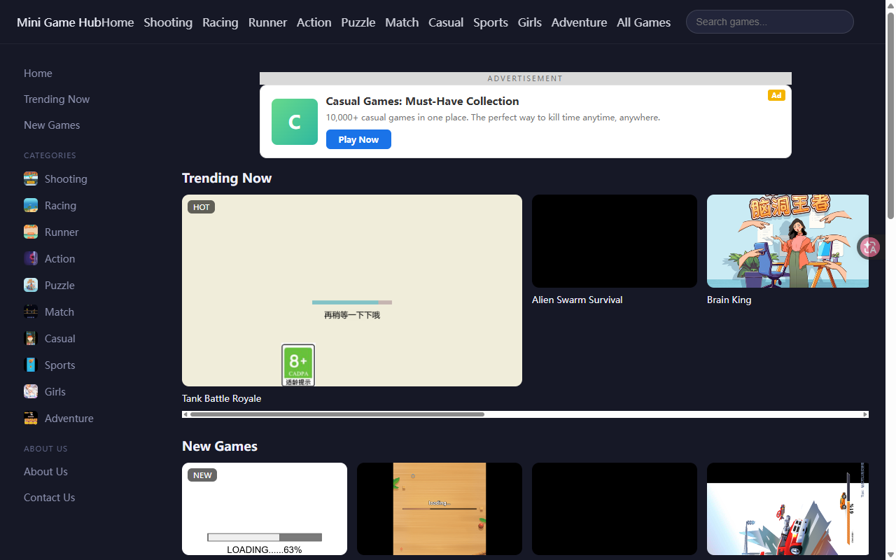 crazygames 模板真实首页截图